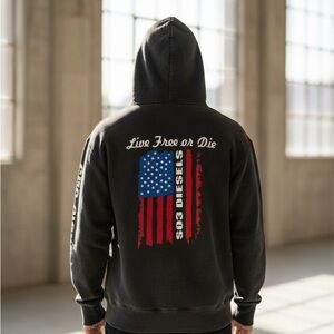 Hanes Ultimate Cotton Black Hoodie Live Free or Die